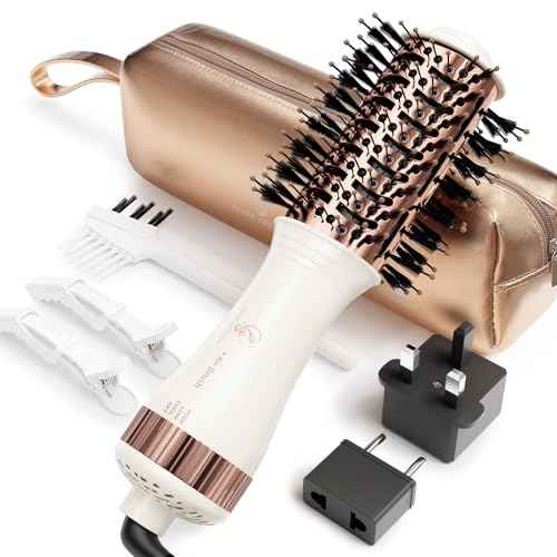 Travel Blow Dryer Brush in one, Dual Voltage Mini Hot Air Brush, Hair Trends Nano Titanium 2 Inch One Step Hair Dryer and Styler Volumizer Oval Shape