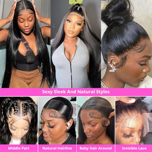 13x6 Straight Lace Front Wigs Human Hair 180% Density HD Transparent Lace Frontal Human Hair Wigs for Black Women Glueless Wigs Human Hair Pre Plucked (26 Inch)