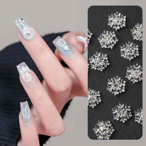 100 Pcs Christmas Nail Charms Snowflake Nail Art Charms with Rhinestones Designs White Transparent Snowflake Nail Supplies for Acrylic Nails Xmas Nail Decoration for Women DIY Manicure Accessories