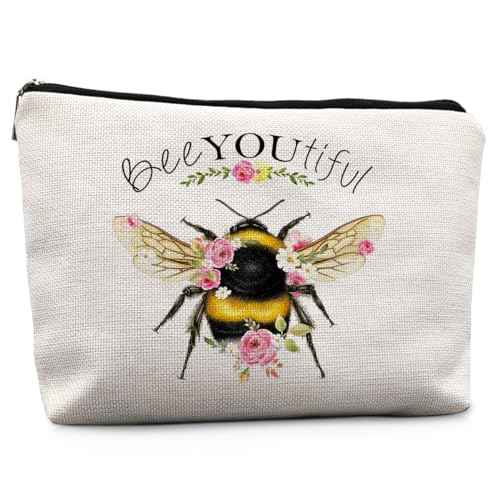 Bee Gifts for Bee Lovers Small Makeup Bag, Bee Gifts for Women, Honey Bee Gifts Cosmetic Bags for Women, Bee You Tiful Bag