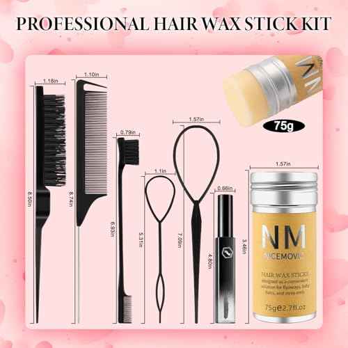 Slick Back Hair Brush Wax Stick Set for Flyaways Stocking Stuffers for Kids Women Christmas/Birthday Gifts Hair Accessories for Women Girl Teen Girls Trendy Stuff, Hair Styling Tools Baby Hairs Gel