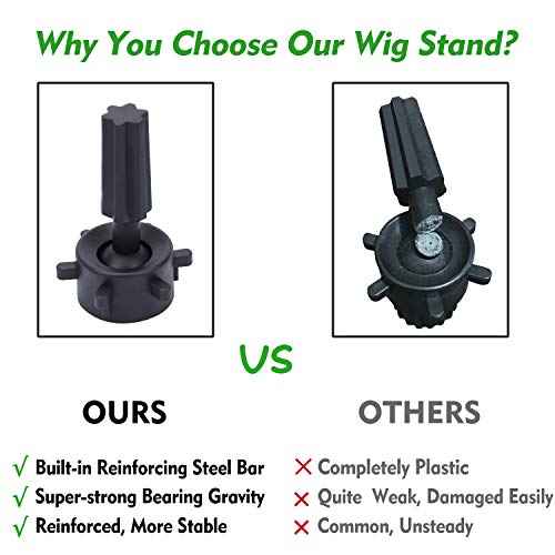 Klvied Reinforced Wig Stand Tripod Mannequin Head Stand, Adjustable Holder for Cosmetology Hairdressing Training with T-with Caps, T-Pins, Comb, Hair Clip, Carrying Bag
