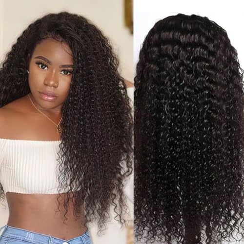 13x6 Curly Wave Lace Front Wigs Human Hair 180% Density 24 Inch Jerry Curly Human Hair Wig for Women Deep Wave Lace Frontal Wigs Pre Plucked Natural Black