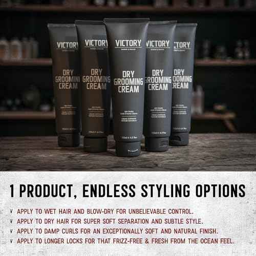 Dry Grooming Hair Cream for Men by Victory Barber & Brand | Men¡¯s Hair Products Made in the USA | Anti Frizz Styling Cream | Wave Pomade for Styling Medium Length Hair with a Natural Finish