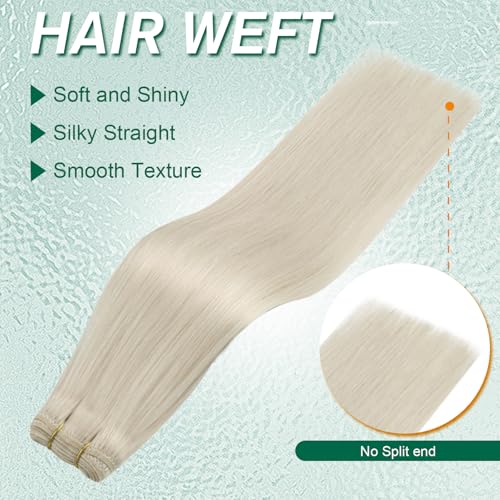 Easyouth 22 Inch Weft Hair Extensions Human Hair Blonde Sew in Hair Extensions Real Human Hair White Blonde Soft and Smooth Human Hair Extensions Sew in for Women 100G