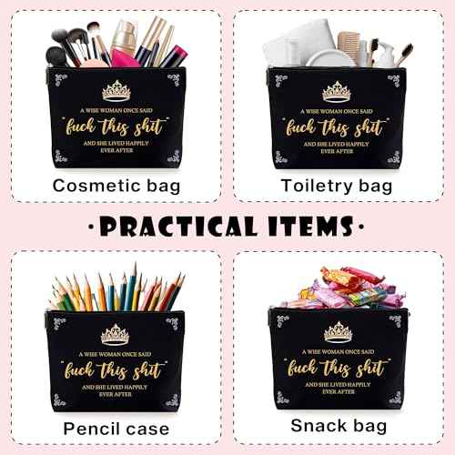 Funny Black Gold Cosmetic Makeup Bags, Birthday Christmas Retirement Travel Gifts for Women, Funny Inspirational Unique Zipper Pouch Bag. (068)