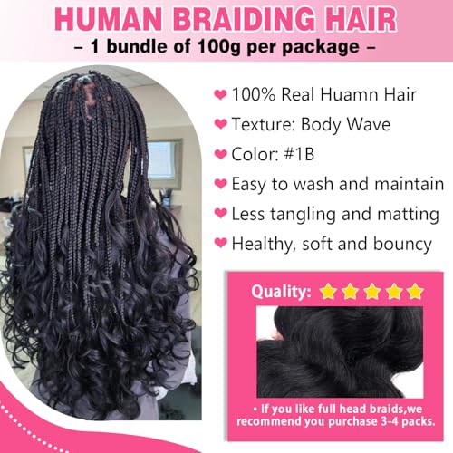 Human Braiding Hair 100g One Bundle/Pack 24 Inch Natural Black Body Wave Curly Bulk Human Hair for Braiding No Weft 100% Unprocessed Brazilian Human Hair Braiding Hair for Boho Braids