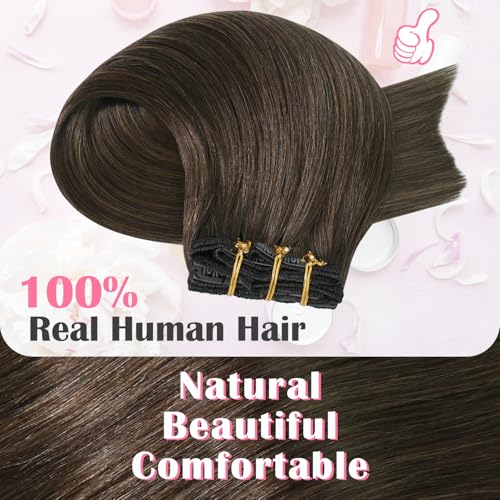 Aison Clip in Hair Extensions Real Human Hair 100G Medium Brown 100% Remy Human Hair Clip in Extensions Straight for Women 7pcs 16clips One Pack(20 Inch #4)