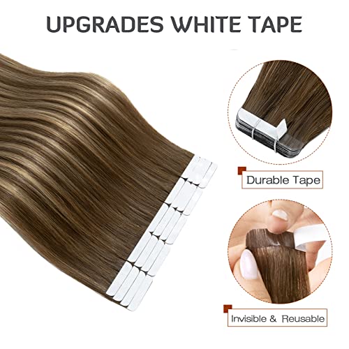 S-noilite Tape In Hair Extensions Human Hair Real Natural Straight Silky Remy Hair Seamless Double Side Tape in Hair Extensions for Women (22 Inch, (4/27)/4 Chocolate Brown to Caramel Blonde)