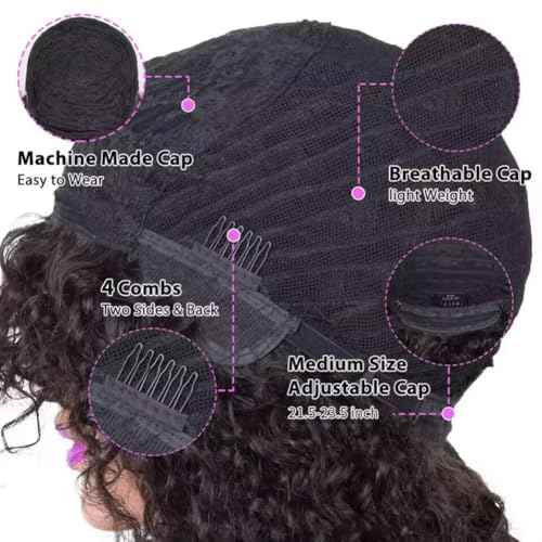 Kinky Curly 10 Inch Human Hair Wigs for Black Women - Wear and Go Glueless Short Wig with Natural Color - 100% Human Hair