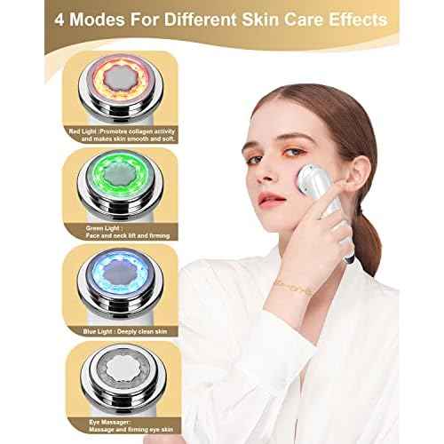 Face Massager Electric Face Lifting 4 in 1 Facial Massager Anti Aging Skin Tightening Firming Skin Care Tools (White)