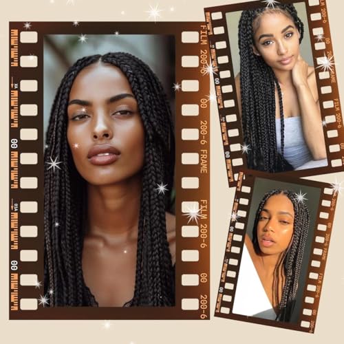 36 inch Knotless Box Braid Wigs, 360 Single Full Lace Braided Wigs for Black Women, Synthetic Black Braided Lace Wig