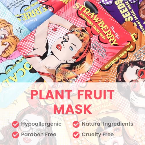 Girl Character Sheet Masks, Spa Party Facial Mask Skincare Set, Sheet Masks Skin Care, Moisturize Brighten Soothe for All Skin Types, Christmas Birthday Gifts for Women Men Girls, (8Pcs)