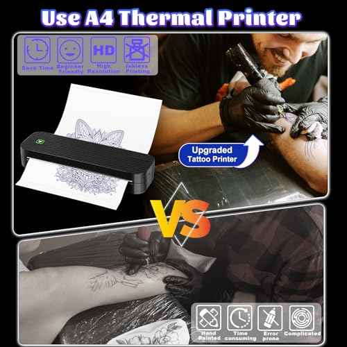 Wireless Tattoo Transfer Stencil Printer Machine 2600mAh Thermal Printer with 10pcs Transfer Paper and Thermal Paper Compatible Android and iOS PC Tattoo Kit for Artists & Beginners