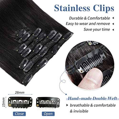 Clip in Hair Extensions Real Human Hair S-noilite #1B Natural Black Double Weft hair extensions 16 Inch Clip in Real Human Hair for Women Balayage Straight 7PCS 125g