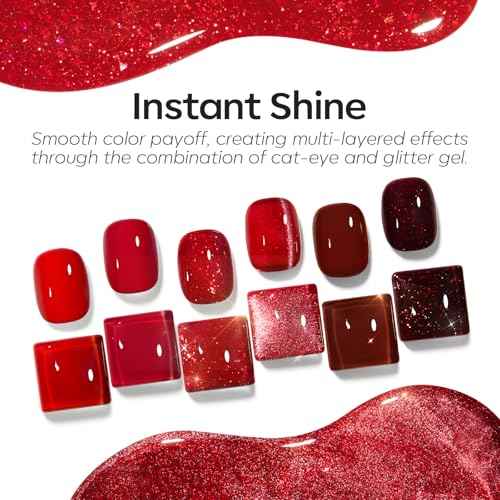 modelones Red Gel Nail Polish Set 6 Colors Christmas Burgundy Cherry Dark Red Cat Eye Glitter Color Changing Hema-Free Gel Polish Kit with Magnet Soak Off Nail Art DIY New Year Thanksgiving Gifts