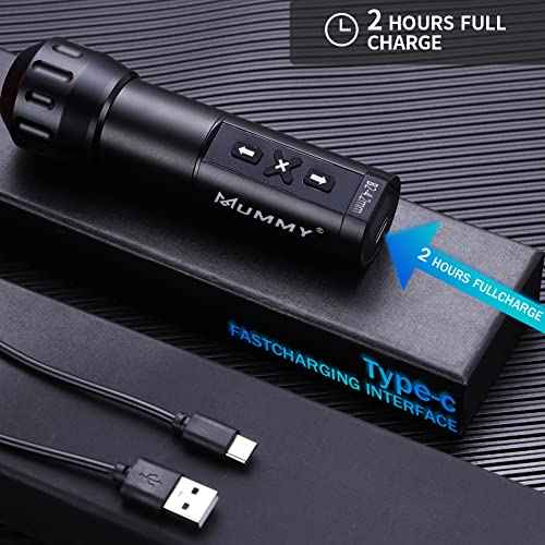 Mummy Rotary Tattoo Pen Machine Kit with Extra 40mm Tattoo Grip and Extra Tattoo Battery Coreless Motor Digital LED Display