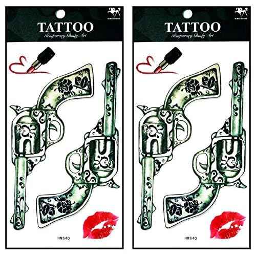 Tattoos 2 Sheets Beautiful Gun Red lipstick Kiss sexy Temporary Tattoos for Adult Men Women Kids Waterproof Temporary Tattoo Fake Tattoos Body Art Sticker for Kid Teens Men Women