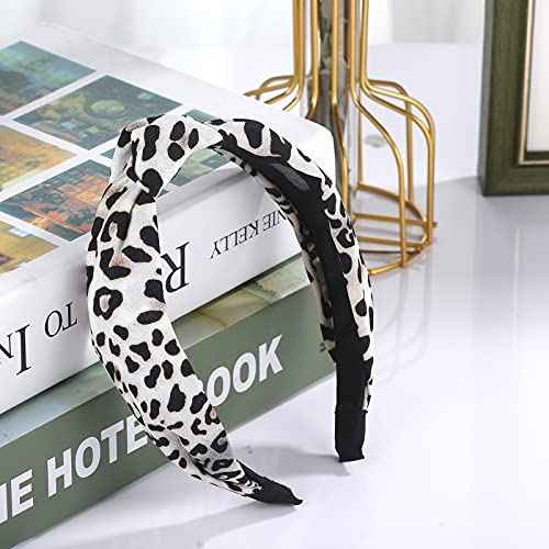 Funtopia Fashion Headbands for Women Girls, 10 Pcs Knotted Pearl Wide Top Knot Turban Hair Bands/ Hoops Vintage Velvet Leopard Print