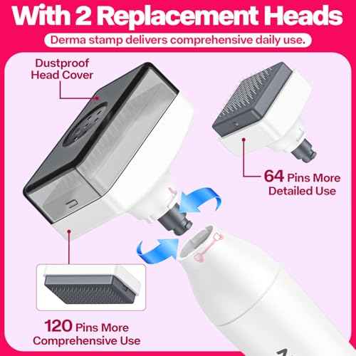 Derma Stamp, MONESAO Microneedling Stamp for Skin Face Hair Scalp Beard, Microneedle Dermastamp Tool with 2 Replacement Heads, Micro Needling Stamp Kit for Women and Men