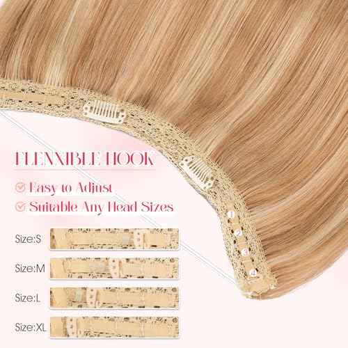 Rich Choices Halo Hair Extensions Real Human Hair Remy Hairs Halo Extension for Women Invisible Wire One Piece Clip in Hairpiece 16 Inch Straight-#12P613 Golden Brown Highlight Bleach Blonde