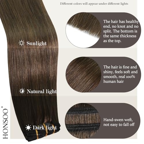 Honsoo Brown Hair Extensions Clip In Human Hair Extensions Natural Soft Hair Medium Brown 100g 20in 7pcs Can Be Styled Long Straight Hair