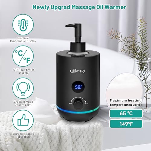 Massage Oil Warmer Bottle Professional Electric Lotion Digital Heater for SPA, Portable Oil Warmer Heated Cream for Beauty Salon Home, with Gradient Atmosphere Lamp, ¡É/¢µ Switchable Display