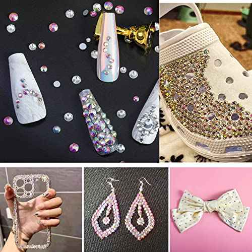 beadsland 144pcs Flat Back Crystal Rhinestones Round Gems for Nail Art and Craft Glue Fix, Crystal AB, 10mm, SS50/144pcs