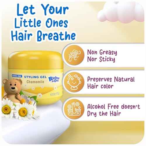 Ricitos de Oro Chamomile Hair Gel -Preserves Natural Color, Non-Greasy, Alcohol Free, Hypoallergenic, Tear-Free, Gentle Daily Use - Baby, Kids Hair Gel, Toddler - 4.05 Oz, 3-Pack