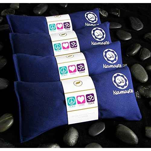 Yoga Eye Pillows - Unscented Eye Pillows - Namaste Hot Cold for Stress, Meditation, Spa, Relaxation Gifts - Made in USA Set of 4 - Navy Cotton