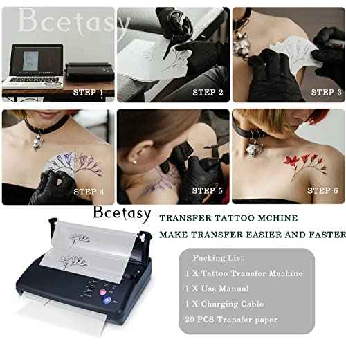 Tattoo Transfer Stencil Printer, with 20PCS Transfer Paper, Thermal Copier Machine for Tattoo Transfer Temporary and Permanent Tattoos,Black