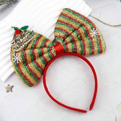 Christmas Headbands Bow Hair Bands for Women Girls Kids, Yellow Green Red Stripe Winter Hair Accessories, Xmas Party Supplies Cosplay Hair Decoration Headdress Hair Hoop 1 Pcs