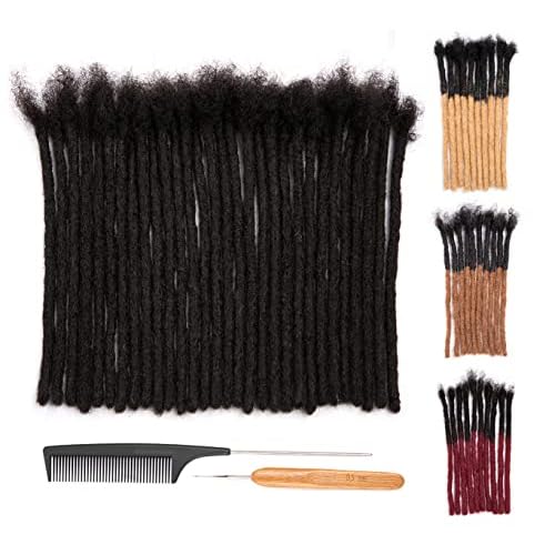 DAIXI 0.8cm Thickness 8-18 Inch 30 Strands 100% Real Human Hair Dreadlock Extensions for Man/Women Full Head Handmade Can Be Dyed and Bleached Soft loc Extensions with Needle and Comb