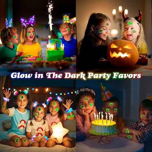 96 PCS Camp Camping Pre-Cut Luminous Glow in the dark Temporary Tattoos for Kids Themed Birthday Party Supplies Favors Decorations 8 Sheets Super Cute Fake Tattoo Stickers Gifts For Boys Girls Rewards