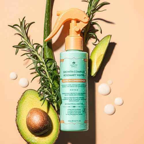 Nature Spell Rosemary Water Leave in Conditioner, Promotes Hair Growth, Heat Protection Spray, Detangling, Smoothes & Adds Shine, For All Hair Types, 5.07 Fl Oz