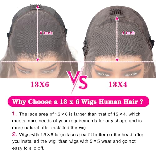 Chocolate Brown 13¡¿6 Body Wave Lace Front Wigs Human Hair 16Inch 180% Density HD Lace Frontal Wigs Human Hair Pre Plucked with Baby Hair Colored Wigs for Women