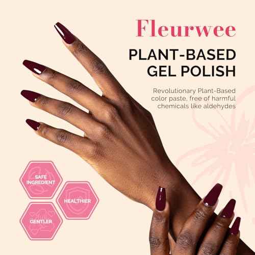 MelodySusie Fleurwee Plant Based Gel Nail Polish, Red Brown Nail Polish Hema Free 21 Non Toxic Long Lasting No Chip Finger Toe Fall Nail Art Manicure Salon DIY at Home Gifts for Women P02