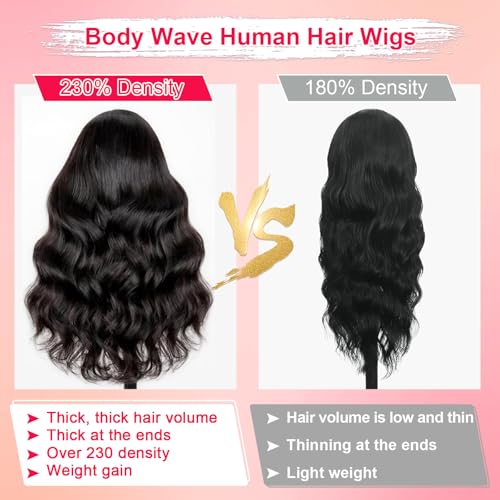 13x6 Body Wave Lace Front Wigs Human Hair Pre Plucked HD Transparent Lace Frontal Wigs Human Hair 230% Density Glueless Human Wigs with Baby Hair for Women 20 Inch