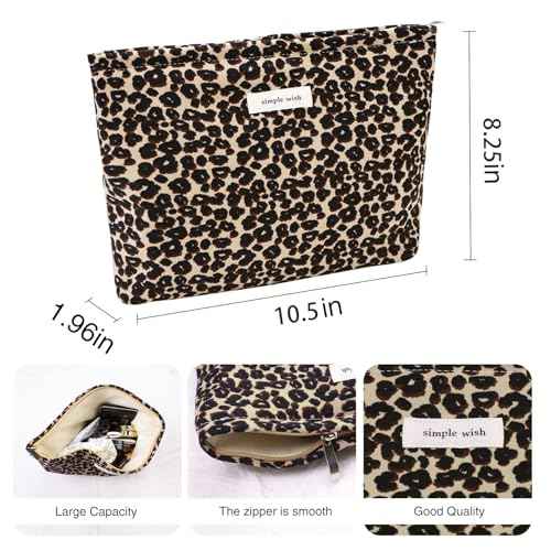 Wudygirl Leopard Makeup Bag Cosmetic Bag for Women and Girls Large Capacity Toiletry Bag Makeup Pouch Canvas Aesthetic Travel Makeup Bag Zipper Pouch (Leopard Print)