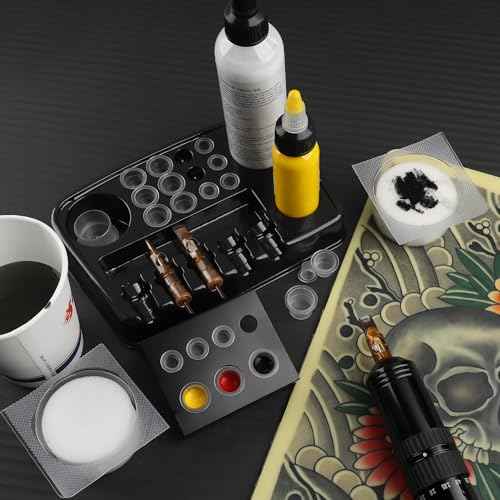 RHEIN 18 Tattoo Dip Foam Cup 2 Ink Cup Holders 12 Ink Tray Cleaning Needles Tip Tattoo Cleaning Supplies Disposable Professional