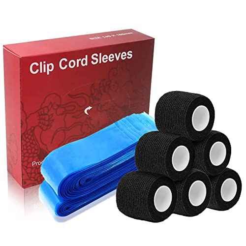 Tattoo Clip Cord Covers with Tattoo Grip Tape - 125pcs Plastic Tattoo Clip Cord Sleeves with 6pcsTattoo Grip Tape Bandage Rolls for Makeup Supplies