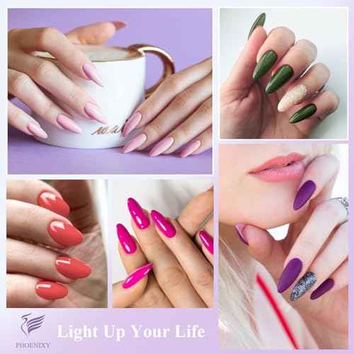 PHOENIXY 24 PCS Gel Nail Polish Set, Spring 21 Colors Gel Nail Polish Kit with Base Glossy Matte Top Coat Black Gray Red Nail Kit Gifts for Women