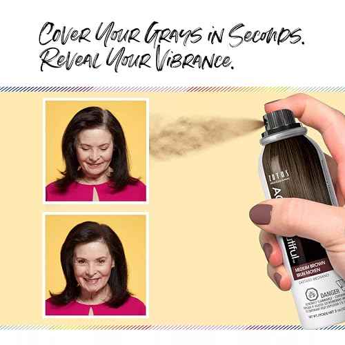 AGE beautiful Root Touch Up Hair Color Spray | Touch-Up Gray Concealer | Temporary Cover Up | Adds Volume & Covers Thinning Patches | Water, Sweat, Stain Resistant