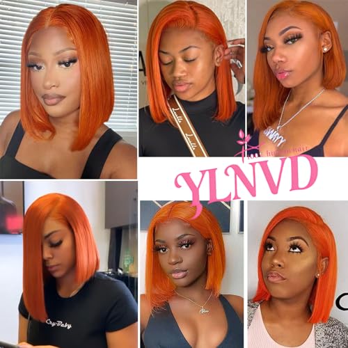 Ginger Orange Bob Wig Human Hair 12 Inch 13x4 HD Lace Frontal 200% Density Straight Short Bob Wigs for Women #350 Orange Ginger Bob Lace Front Wigs Human Hair
