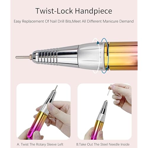 Nail Drill Machine - Finger and Toe Nail Care - Manicure and Pedicure Set -GLHDDL Portable Professional Nail Drill - with Drill Kit - for Nail Salon Home (Pink, Coreless Motors)