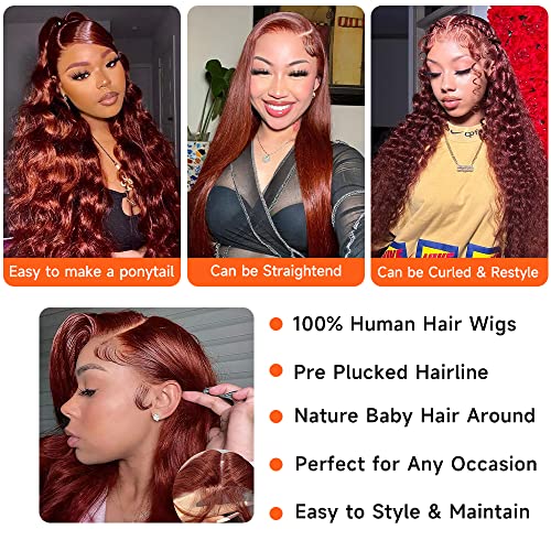 Avolo Reddish Brown Lace Front Wigs Human Hair Pre Plucked 13x4 Auburn Colored Human Hair Lace Front Wigs Body Wave Glueless Wigs Human Hair HD Lace Frontal Human Hair Wig 22 Inch