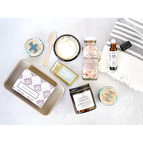 The Little Flower Soap Co - Spa Day gift Box Relaxation Kit - Handmade Candle Soap Salt Scrub and Lotion