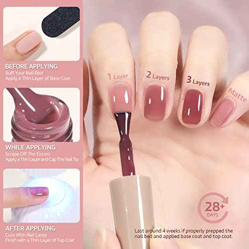 GAOY Rose Garden Jelly Gel Nail Polish of 6 Transparent Nude Red Pink Brown Colors Sheer Gel Polish Kit for Salon Manicure and Nail Art DIY at Home
