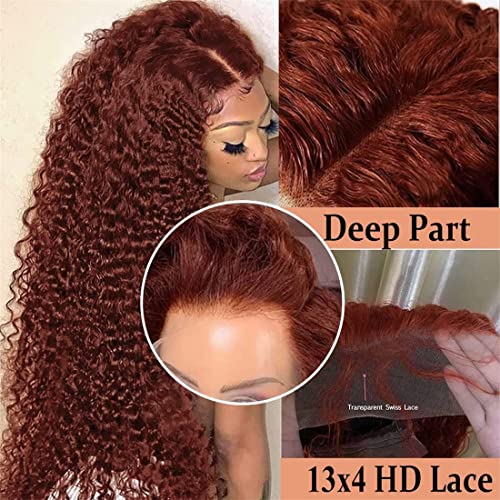Siyun Show 13x4 Reddish Brown Deep Wave Lace Front Wigs Human Hair Wigs for Black Women 24 Inch Copper Red Deep Curly Wig Human Hair 180% Density Auburn Colored Wigs With Baby Hair