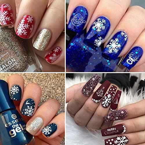 TailaiMei Christmas Nail Art Stickers Decals, Self-Adhesive White Nail Decorations Design for Santa Claus Snowflake Snowman (800 Pcs, 9Sheets)